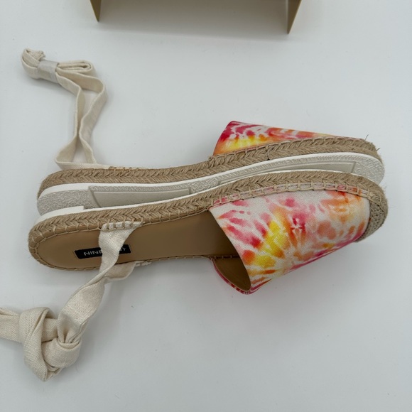 NINE WEST White, Pink, Yellow & Orange Tie Dye Espadrille Ankle Wraparound | 10 - Picture 8 of 11